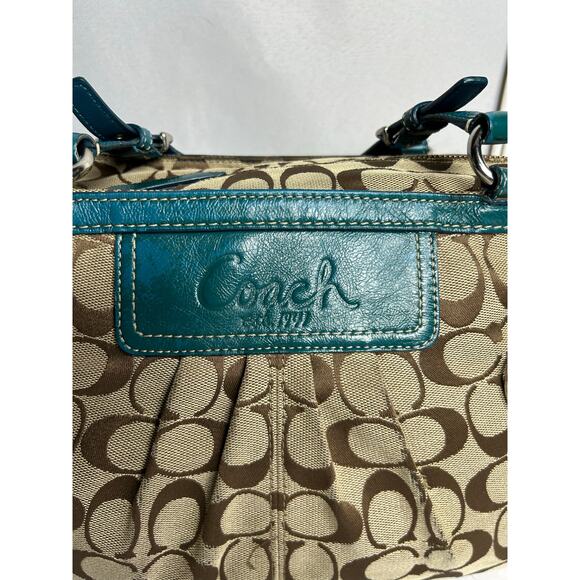 Coach Signature Pleated East West Gallery Shoulder Bag, Green and Tan - Picture 3 of 16